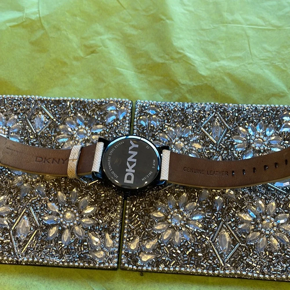 DKNY NY2185 Stainless Steel Women’s Watch – White Calfskin Leather Band